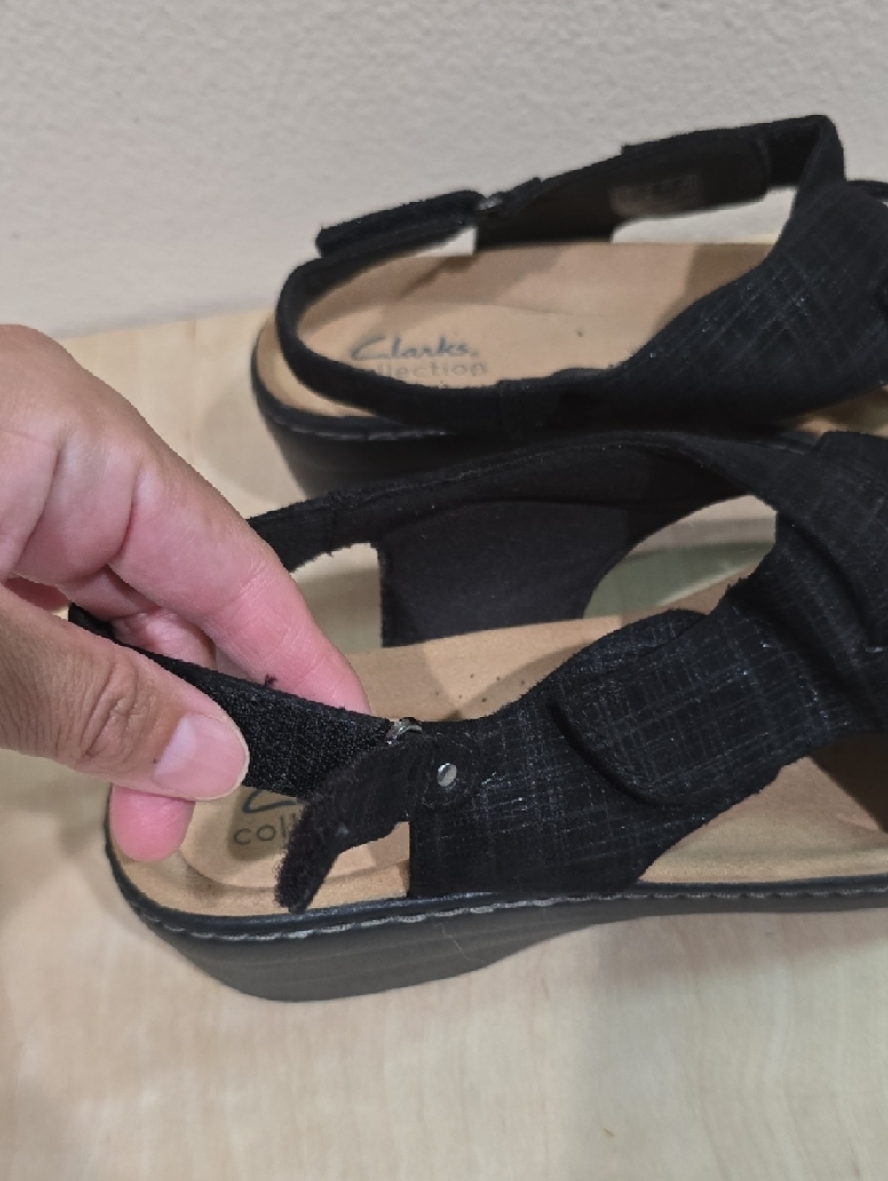 Clarks Black Woven Slingback Comfort Sandals - Picture 8 of 13